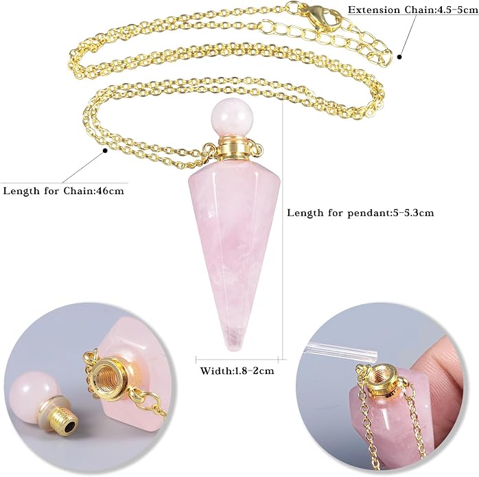 TUMBEELLUWA Crystal Perfume Bottle Necklace for Women Men | Faceted Crystal Point Necklace, Essential Oil Diffuser Vial Necklace, Openable Locket Bottle Jewelry for Daily Wear