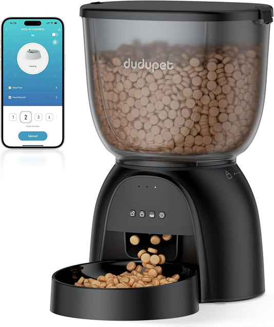Automatic Cat Feeder with WiFi, Timed Cat Dry Food Dispenser for Cats Dog | 5L Capacity, App Remote Control, 5G&2.4Ghz, Dual Power, 10 Meals 1-15 Portion Programmable, Sealed Food Tank