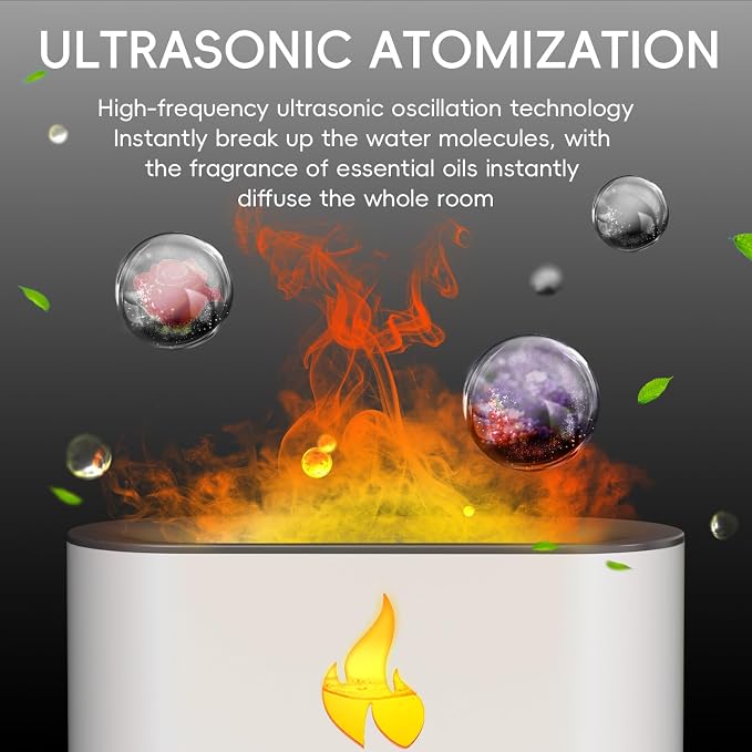 YALEDI Essential Oil Diffuser, Fireplace Fire Flame Aromatherapy Diffuser, 250ml Himalayan Salt Lamp Scent Diffuser, Cool Mist Humidifier with 7 Colors Light, Timer & Auto-Off for Home, Room (White)