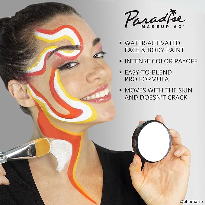 Mehron Makeup Paradise Makeup AQ Pro Size | Stage & Screen Performance, Face & Body Painting, Beauty, Cosplay, and Halloween | Water Activated Face Paint, Body Paint 1.4 oz (40 g) – White