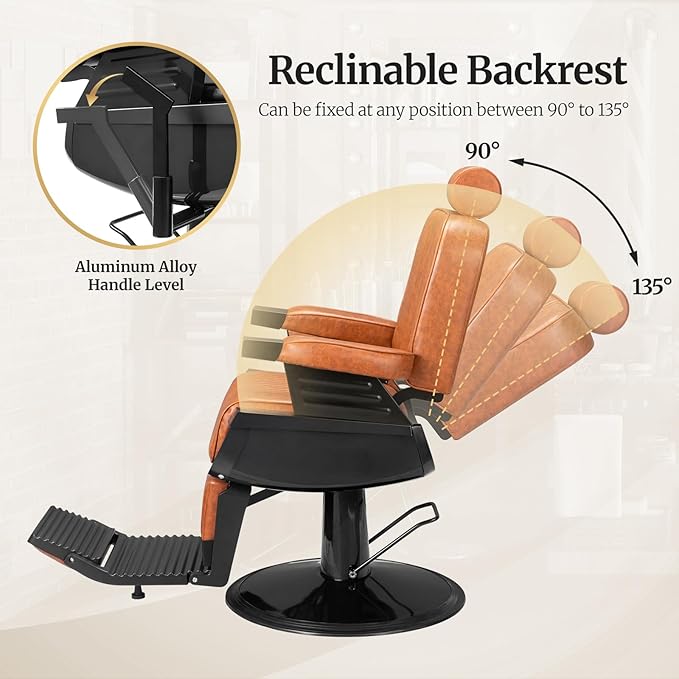 Winado Heavy Duty Vintage Barber Chair, Hydraulic Reclining Salon Chairs for Hair Stylist with Footrest & Headrest, 360° Swivel All Purpose Chair Salon Beauty Spa Shampoo Equipment, Brown