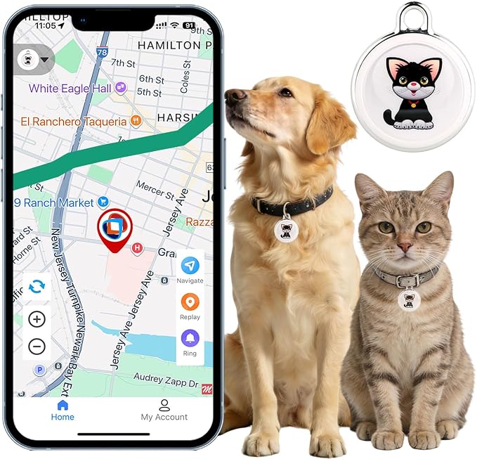 GPS Tracker for Dogs Mini Easy-to-Use Cat GPS Tracker | Waterproof and Drop-Proof Real-Time with Battery Life of 365 Days No Subscription Required for Android and iOS