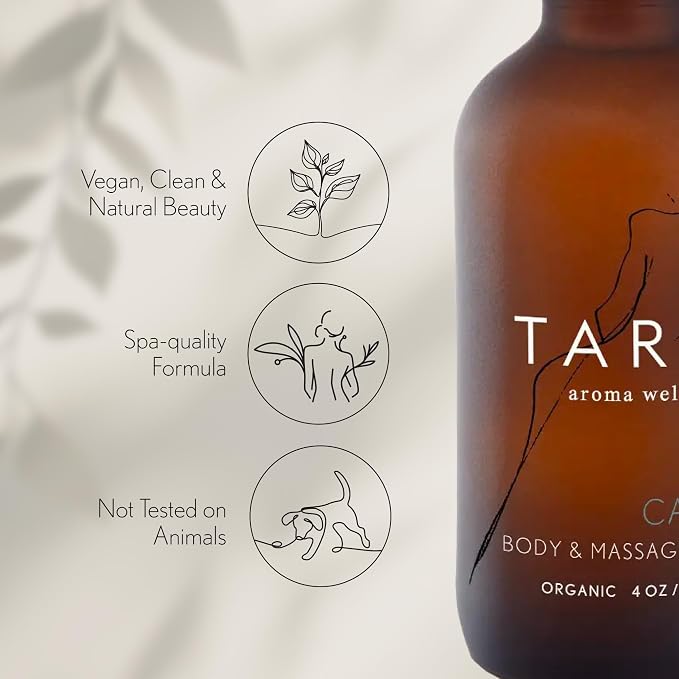 TARA Spa Therapy Calm Body & Massage Oil – Premium Organic Oil for Stress Relief & Relaxation, 100% Pure Essential Oils, Lavender, Mandarin & Chamomile, 4 oz