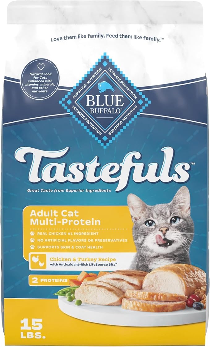 Blue Buffalo Tastefuls Chicken & Turkey Multi-Protein Dry Cat Food, 15 lb | Two Premium Proteins, Finest Natural Ingredients