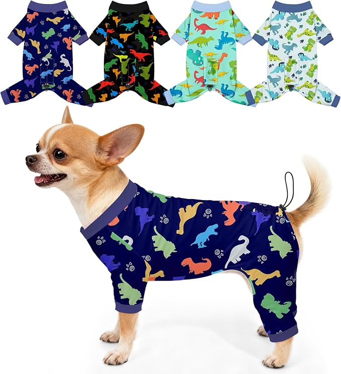 Bienbee Dog Pajamas, 4 Pack Adjustable Onesies for Small to Large Dogs XS | Dog Shedding Suit with Soft Fabric, Breathable & Stretchy, and Adjustable Back Length for Sleeping Lounging and Daily Use