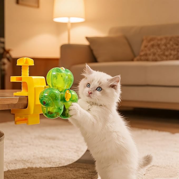 Cat Puzzle Feeder, Dry Food Dispenser, Clamp-On Design, Mental Stimulation Interactive Brain Game, Slow Feeder Toys for Cat & Dog (6 Adjust Rings)