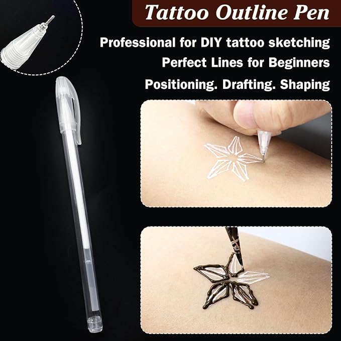 Brown Temporary Tattoo Kit,Temporary Tattoos Stencils Kit (3pcs Brown tattoo cones 4 Reusable Templates 1Pcs Tattoo Outline Pen)， Waterproof,DIY Body Art for Women Men