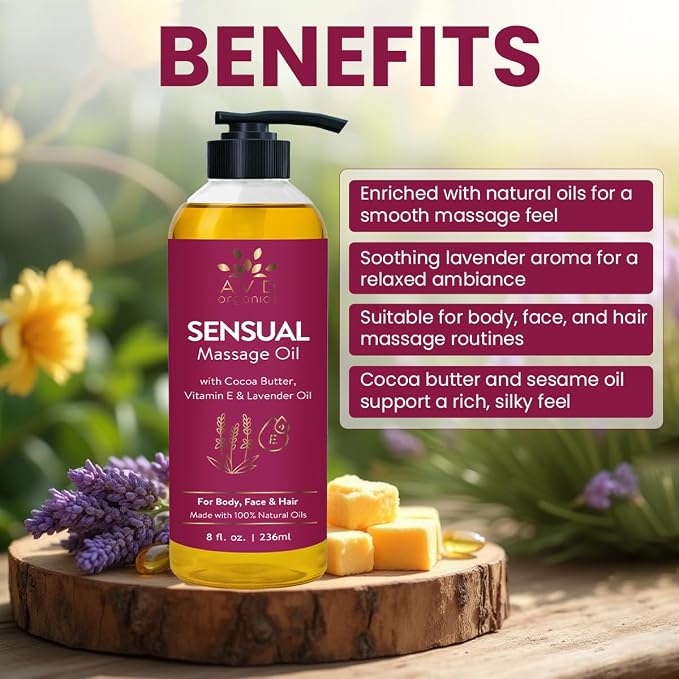 AVD Organics Sensual Massage Oil 236 ml | Intimate Moments & Enhanced Stimulation |Aromatherapy Date Night | Ideal for Full Body & Muscle Massage | for Women & Men| 8 fl .oz