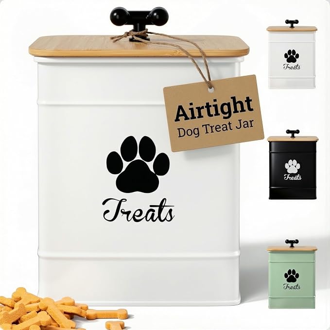 Dog Treat Container Airtight, 6"W x 8"H, Powder Coated, 12 Cup Capacity