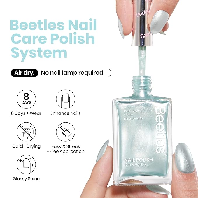 Beetles Pearl Nail Polish - 15ml Blue Quick Drying Nail Polish Shimmer Glitter Bubble Blue St Patricks Day Nails Art Lacquer Shimmer DIY Manicure Gift for Women