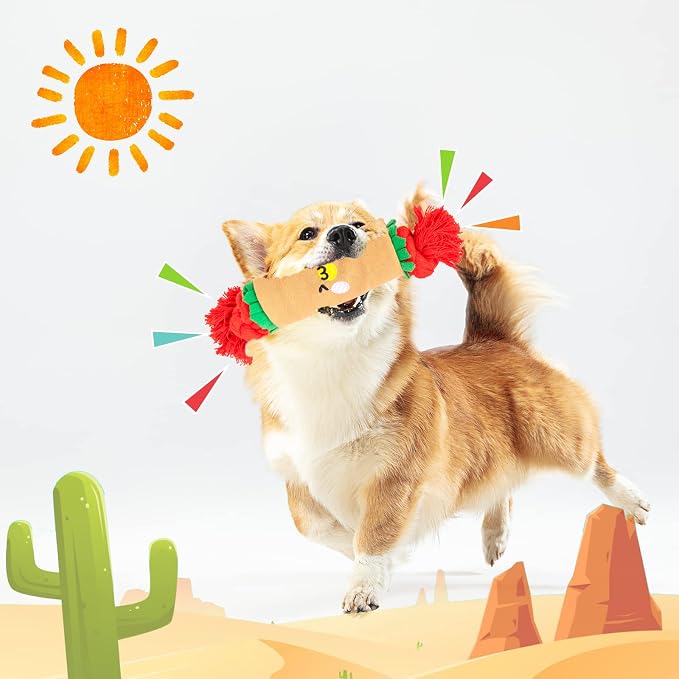 lilfrd Burrito Snuffle Mat Dog Toy, Squeaky Crinkle Rope Puzzle Taco Toy