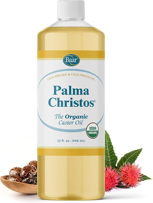 Baar Palma Christos Organic Castor Oil Products, Cold-Pressed, Hexane-Free, USDA Certified, for Skin, Hair, Massage & Castor Oil Packs, 32 oz