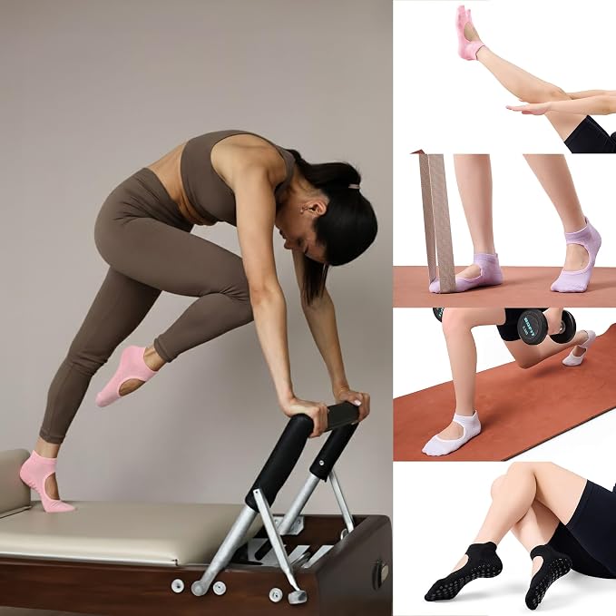 COOLMATE Pilates Socks with Grips for Women, Yoga Socks, Crew Non Slip Women for Barre, Pilates Gifts for Women