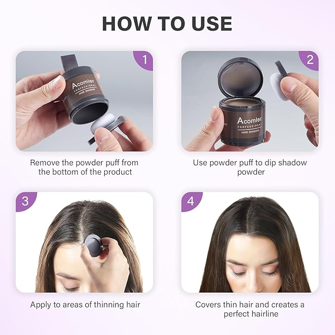 Acomler Instantly Root Cover Up Hairline Shadow Powder, 0.35 Ounce Root Touch Up Hair Color, Grey Hair Coverage for Thinning Hair, Hair Powder for Women Men with Eyebrows,Beard Line,Bald Spots (Brown)