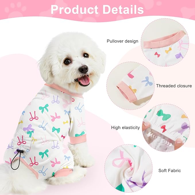 Bienbee Dog Pajamas, 4 Pack Adjustable Onesies for Small to Large Dogs S | Dog Shedding Suit with Soft Fabric, Breathable & Stretchy, and Adjustable Back Length for Sleeping Lounging and Daily Use