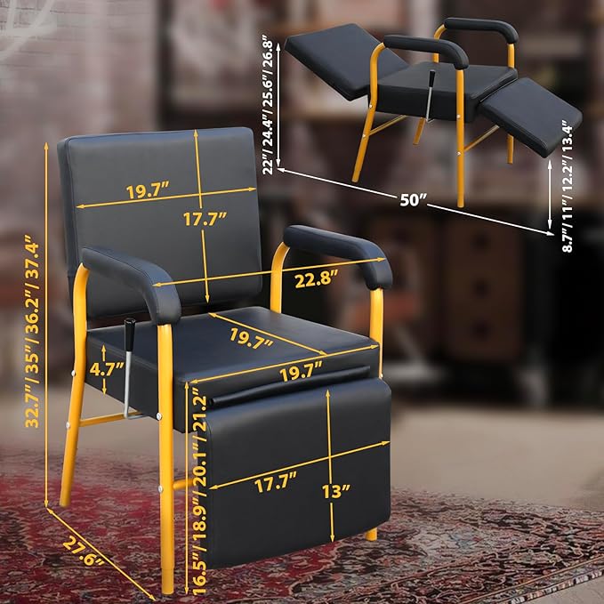 Reclining Shampoo Chairs Adjustable Height Shampoo Chairs for Salon Barber Chair Hair Stylist Chair Recline Salon Chair Spa Beauty Equipment for Hair Stylists, Tattoo Artists, Cosmetologists（Gold）