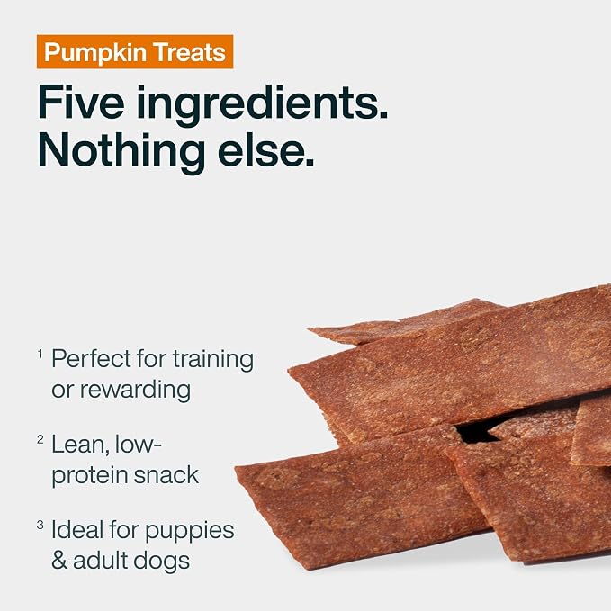 JustFoodForDogs Single Ingredient Healthy Dog Treats - Pumpkin, 5 Oz | Human Grade Pumpkin Treats for Dogs, Jerky Dog Snacks, Preservative & Grain Free, Rawhide Free Chews, Low Calorie Treat