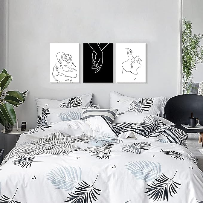 Minimalist Black and White Canvas Wall Art Love Painting for Couples Bedroom Line Drawing Art Poster Prints Framed Artwork Pictures Bathroom Living Room Wall Decor Ready to Hang