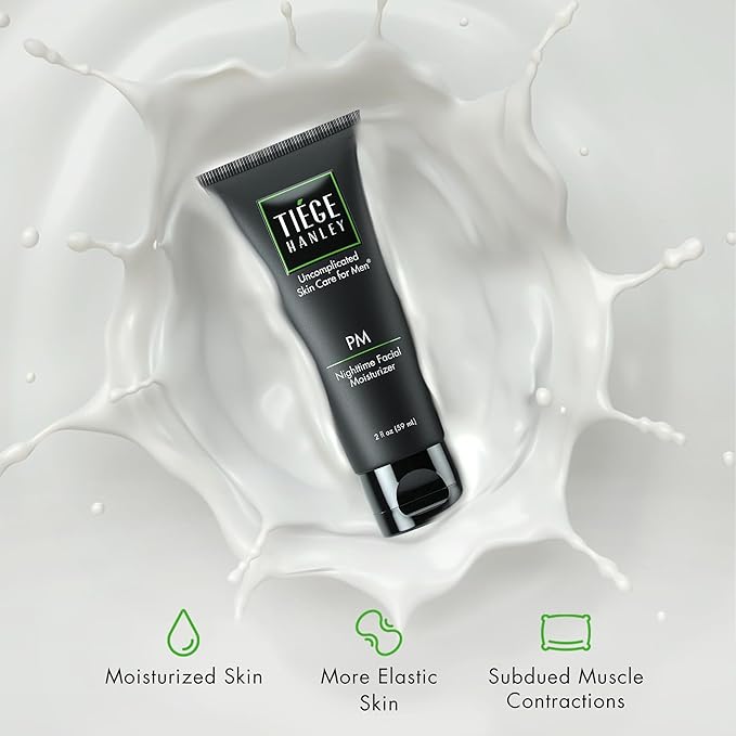 Tiege Hanley Face Moisturizer for Men, Nighttime Facial Moisturizer With Collagen, Hyaluronic Acid, and Peptides, Hydrating Overnight Face Cream, Gentle on Sensitive Skin, Men’s Skin Care, 2.5 FL Oz