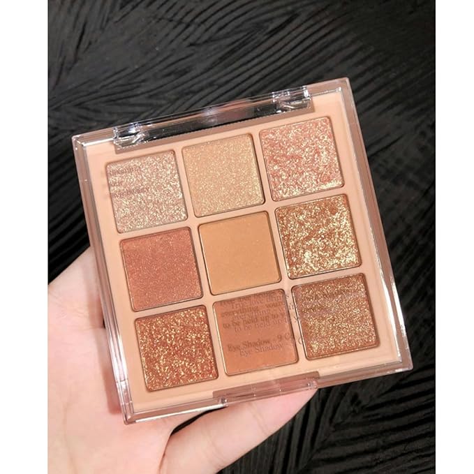 9 Colors Milk Tea Glitter Eyeshadow Palette, Matte Nude Neutral Brown Blendable Shades, Bronzer Champange Gorgeous Pearls Powder Eyeshadow, Sparkling Shimmer Daily Bright Diamond Makeup