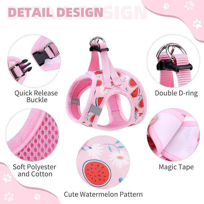 KOOLTAIL Dog Harness and Leash Set for Small Medium Dogs, Step in No Pull Soft Mesh Dog Harness Comfort Padded Pet Vest, Adjustable Reflective Easy Walking Puppy Cats Harness Training, Watermelon S