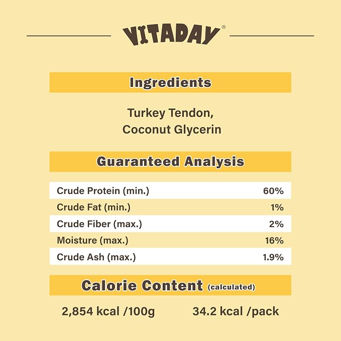 VITADAY All Natural Turkey Tendon Dog Treats Bone (S), 4-Pack | Long-lasting dog training treats, Rawhide-free made of USA-sourced turkey