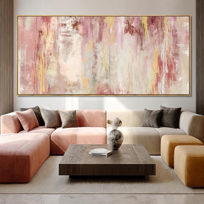 SOUGUAN Pink Wood Wall Decor Abstract Wall Art Modern Posters 40"x86" Pictures for Living Room Office Artwork Bedroom Decorations