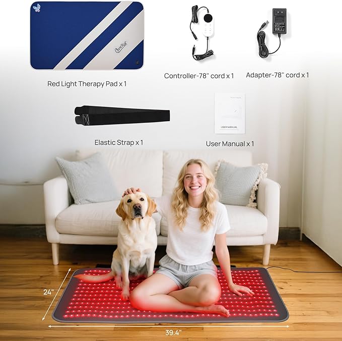 Red Light Therapy Mat for Body, 39.4" x 24" Large Size Near Infrared Red Light Therapy Pad Full Body, 660nm&850nm(520 LEDs), Adjustable Timer and Power Levels