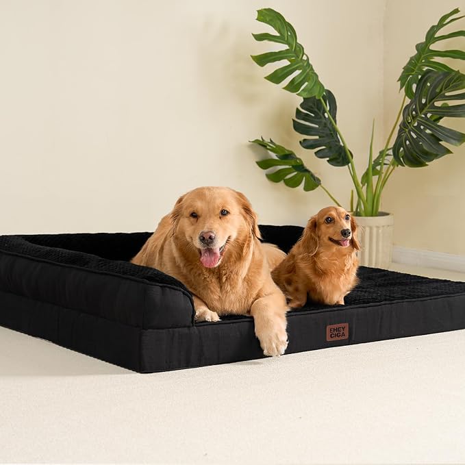 EHEYCIGA XXL Dog Bed Memory Foam, Orthopedic Giant Dog Bed Jumbo with Washable Removable Cover, Waterproof Pet Sofa Couch with Nonskid Bottom, 48x35x7.5, Black | Washable Removable Cover, Waterproof Flat Pet Sofa Couch with Nonskid Bottom, 48x35x7.5