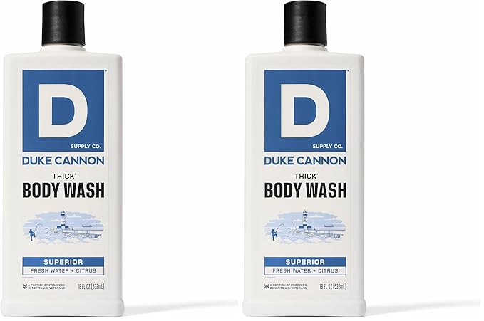 Duke Cannon Supply Co. Thick High Viscosity Body Wash – 3X Thicker, Plant-Based, Mineral-Enriched for Men – Men’s Body Scrub – Superior (Pack of 2)