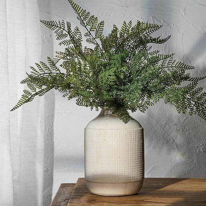 SIDUCAL Ceramic Rustic Farmhouse Vase | 7 Inch Pottery Decorative Flower Sand Glaze Finish Boho Vase for Home Decor, Table, Living Room, Bathroom Decoration, Shelf Decor, Mantel, White