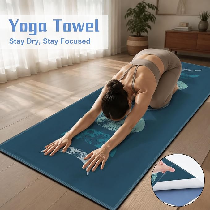 Yoga Mat Towel, Hot Yoga Non Slip with 4 Corner Pockets, 74 x 26 in | Soft Absorbent Microfiber With Four Corner Pockets, Fits Over Yoga Mats For Hot Yoga, Pilates, Gym, And Travel