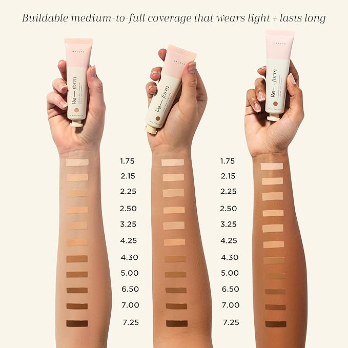 HALEYS Re-form Luminous Skin Foundation, VEGAN + CRUELTY-FREE, Blurs, Conceals, Blendable, Buildable Med-to-Full Coverage, Weightless, Oil-free, All-Day Wear, Hyaluronic Acid, All skin types (4.3)