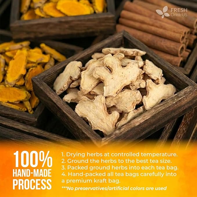 FreshDrinkUS, Premium Turmeric Ginger Cinnamon Tea Bags | 135 Tea Bags | Herbal Spice Tea Blend, Naturally Caffeine Free, Warm & Aromatic Flavor, 100% Natural Ingredients, Convenient Tea Bags