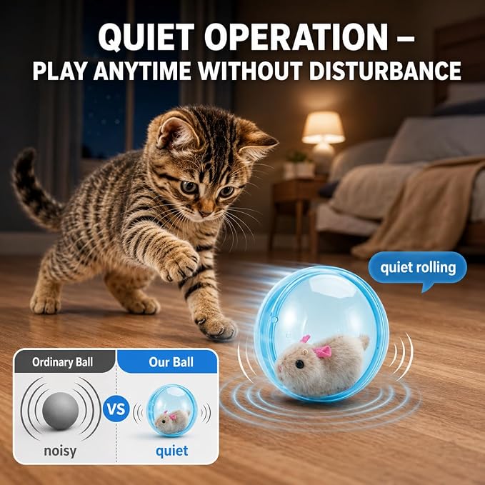 Self-Rolling Interactive Cat Ball, 2026 Realistic Animal Rolling Cat Ball 360° Spin Moving for Cats Dogs Chasing (Blue)