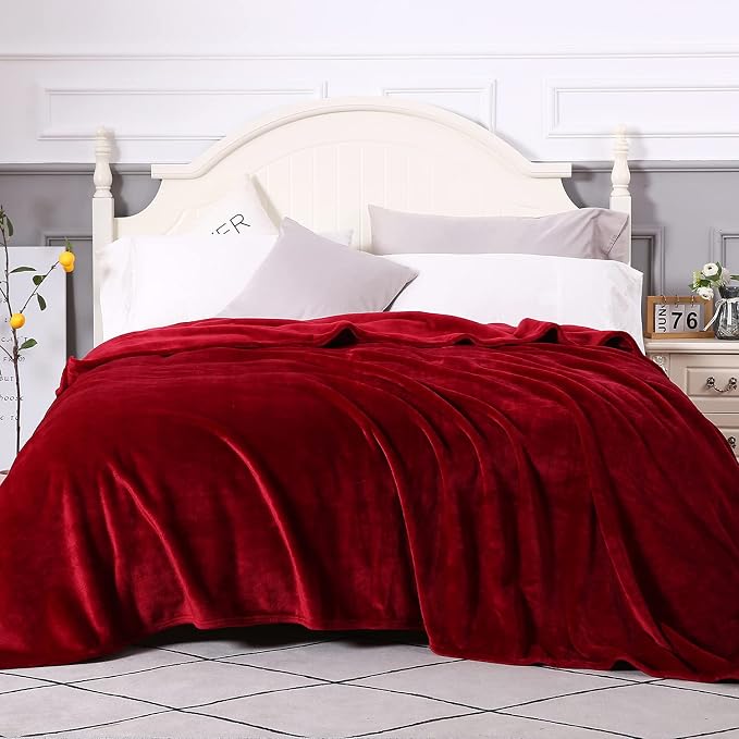 TASTHROW Large Flannel Fleece Throw Blanket, 90×90 Inch - Burgundy | Cozy Lightweight Thick Blanket - All Seasons Suitable for Women, Men and Kids