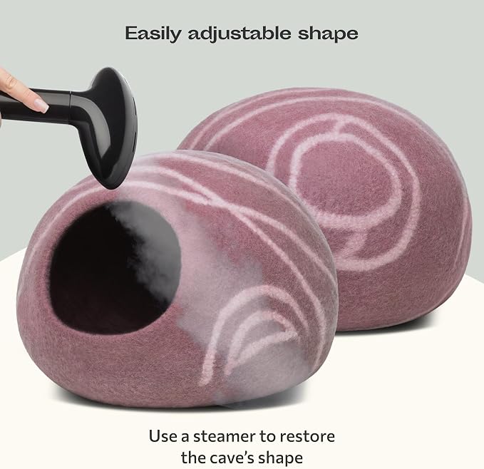 Cat Cave - Merino Wool Bed for Indoor Cats (Rose Gold, Medium) | Cat Bed Enclosure, Premium Felt, Handmade, Super Soft, Lightweight, Breathable, Adjustable Shape