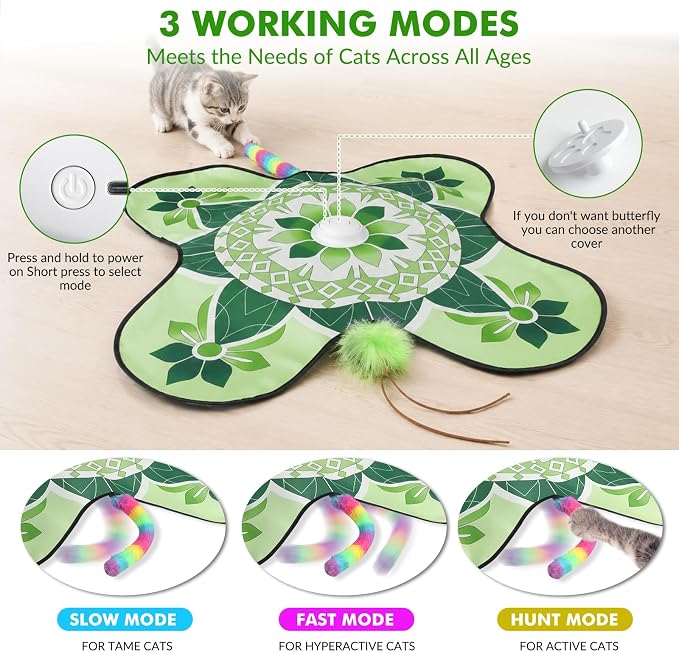 Wortade 3in1 Interactive Hide-and-Seek Cat Toy, Rotating, Green
