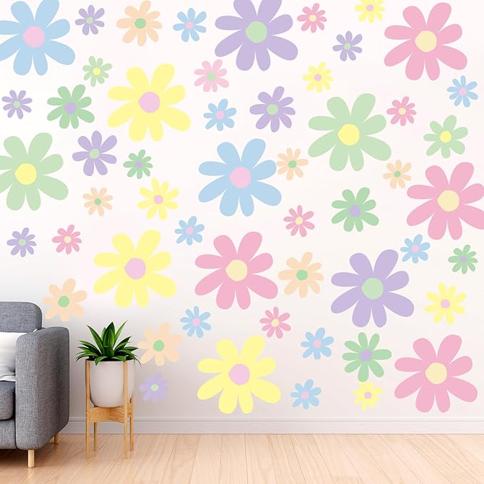 TaoBary 12 Sheet Daisy Wall Sticker Decal,Fresh Color,Attractive Style | Big Flower Wall Sticker, Pink White Floral Decal, Daisy Bedroom Room Decor, Removable Peel and Stick, Nursery Home Wall Decor