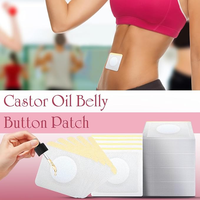 Castor Oil Patches, Castor Oil Belly Button Patch Disposable Organic Cotton Self-Adhesive Pads for Belly Button, Anti Leakage Design, Breathable & Portable, No Wash 100PCS