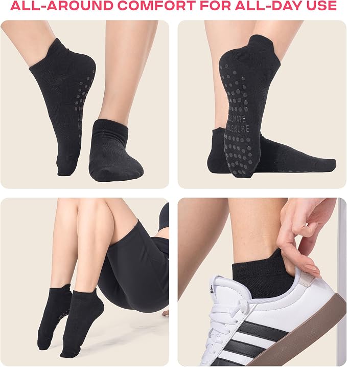 COOLMATE Pilates Socks with Grips for Women, Yoga Socks, Crew Non Slip Women for Barre, Pilates Gifts for Women