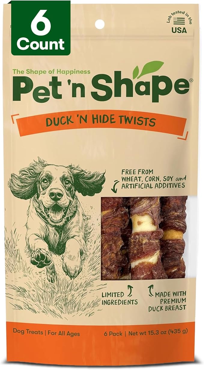 Pet 'n Shape Hide Twists – Duck Wrapped Rawhide Dog Treats - Large Twist - 6 Count