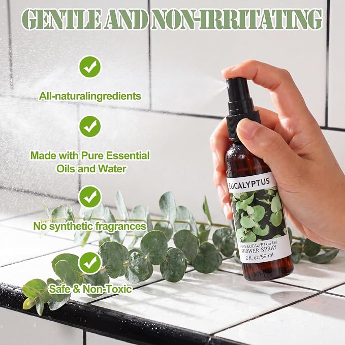 Frienda 3 Pack Eucalyptus Shower Spray with Essential Oils Portable Travel Mist Spray for Spa and Sauna Steam Room Aromatherapy for Women Teacher Staff Employee Thank You Gift 2oz (Eucalyptus)