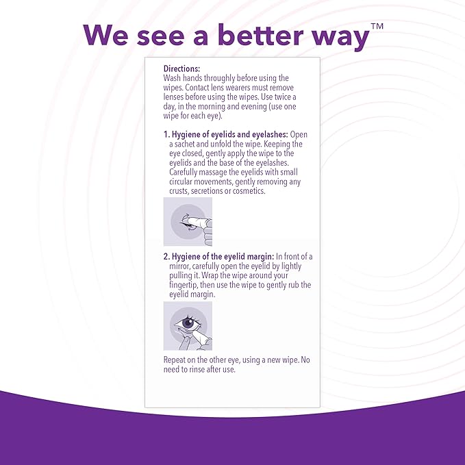 iVIZIA Eyelid Cleansing Wipes for Sensitive Eyelid Cleansing, Preservative-Free, Micellar, No Rinse, Gentle Eye Makeup Remover, 20 Sterile Single-Use Wipes for Eyelids Packaging May Vary