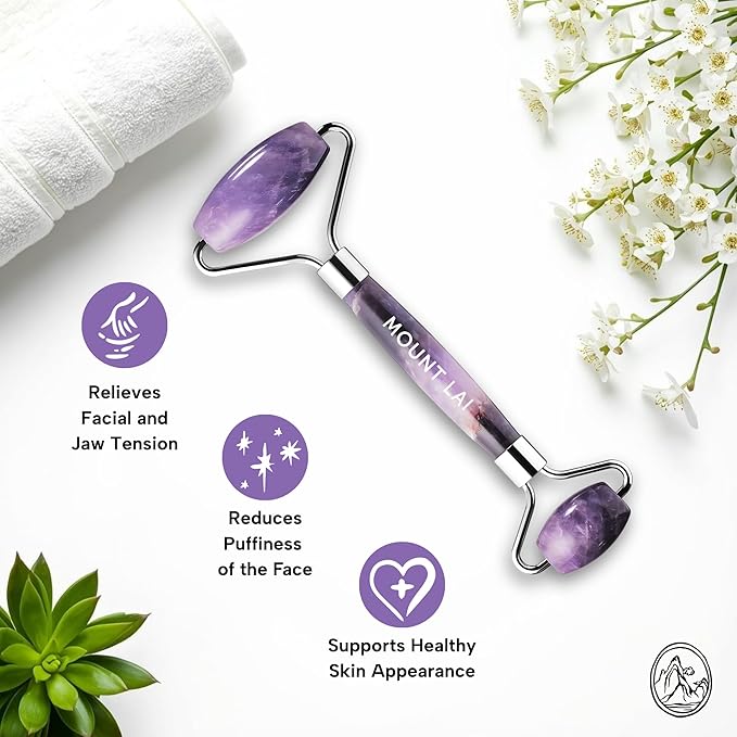 Mount Lai De-Puffing Amethyst Face Roller – The Stone of Tranquility, Facial Massager to Soothe, Calm & De-Puff Sensitive Skin, A Self-Care Ritual for Radiance