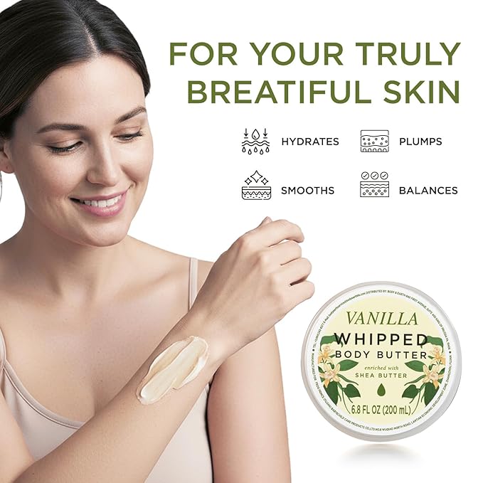 Princess Belle Vanilla Whipped Shea Body Butter, Body Moisturizer for Dry Skin, Vanilla Scented Body Care, Leaves Skin Feeling Moisturized and Soft-200ml(6.8 floz)