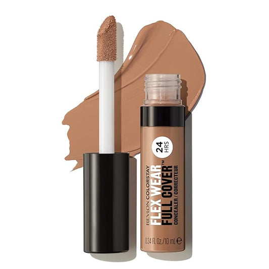 Revlon ColorStay Flex Wear, Full Cover Non-Creasing Concealer, Infused with Hyaluronic Acid & Vitamin E, Flexible Longwear, 070 Nutmeg, 0.34 Fl Oz