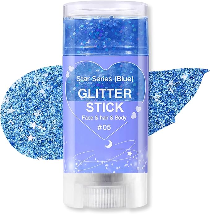 Blue Body Glitter Stick, Sparkling Hair Glitter for Kids and Women, Waterproof Face Hair and Body Glitter Makeup, Rave Accessories Carnival Chunky Sequins