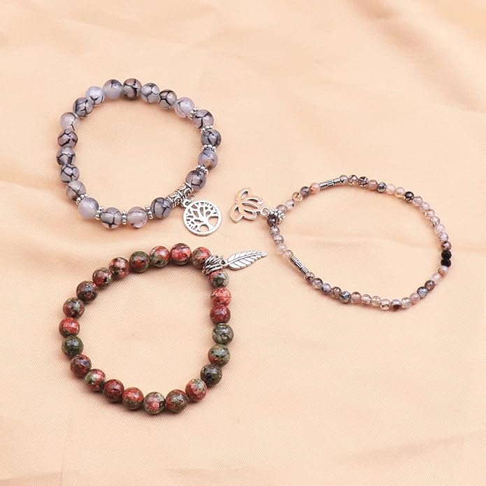 UEUC Tree of Life Yoga Healing Stone Bracelets,Multilayer Lotus Chakra Stone Reiki Bracelet Sets,Anxiety Crystal Natural Stone,for Women Stress Relief