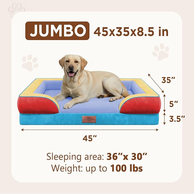 Comfort Expression Orthopedic Dog Bed for Extra Large Dogs with Bolster | Waterproof Dog Couch Bed with Washable Cover & Non-Slip Bottom, Supportive Egg Crate Foam XL Pet Bed, 45x35 Inch